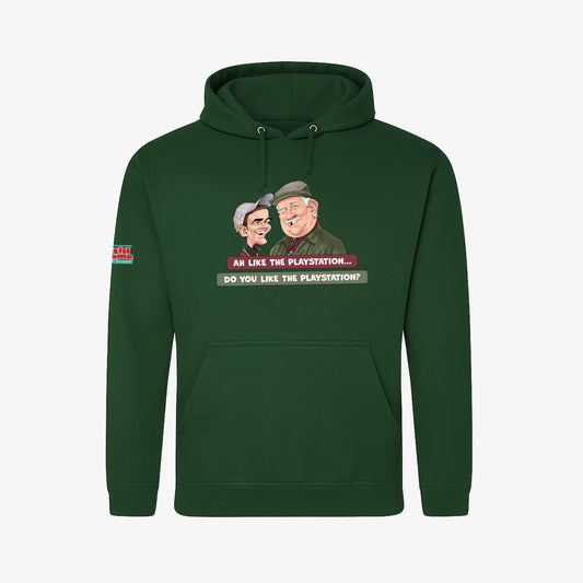 Ah Like The PlayStation Hoodie - Bottle Green - Front View - Official Still Game