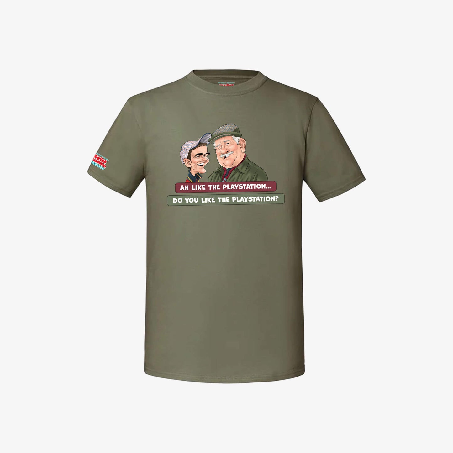 Ah Like The PlayStation T-Shirt - Olive - Front View - Official Still Game
