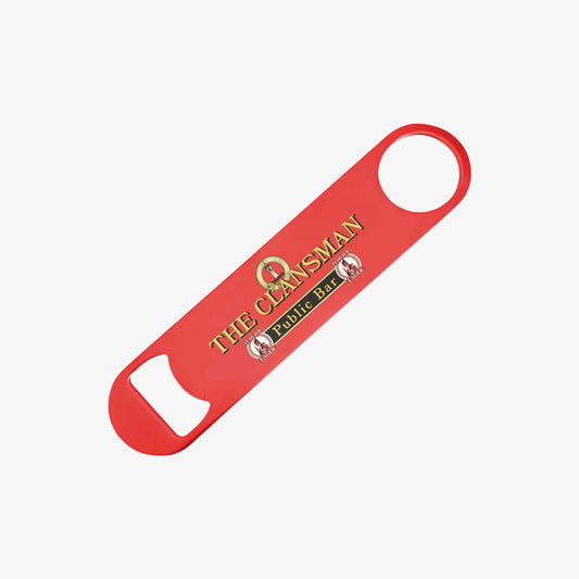 Stainless Steel Bar Blade Bottle Opener with The Clansman, Craiglang branding.