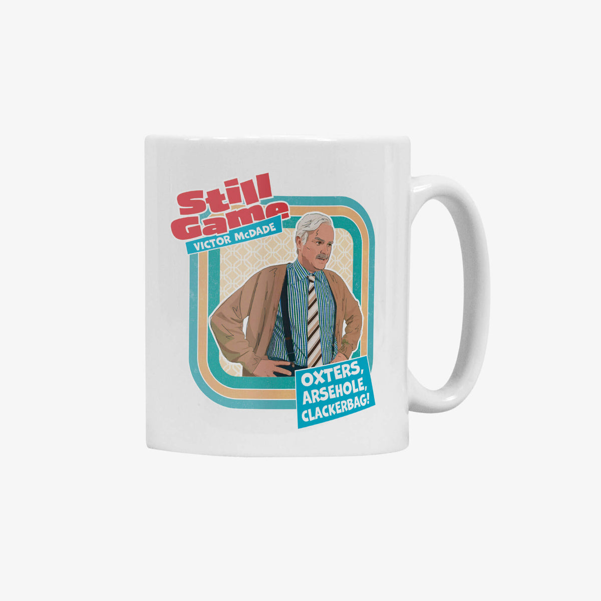 White Ceramic mug with Victor McDade: Oxters design