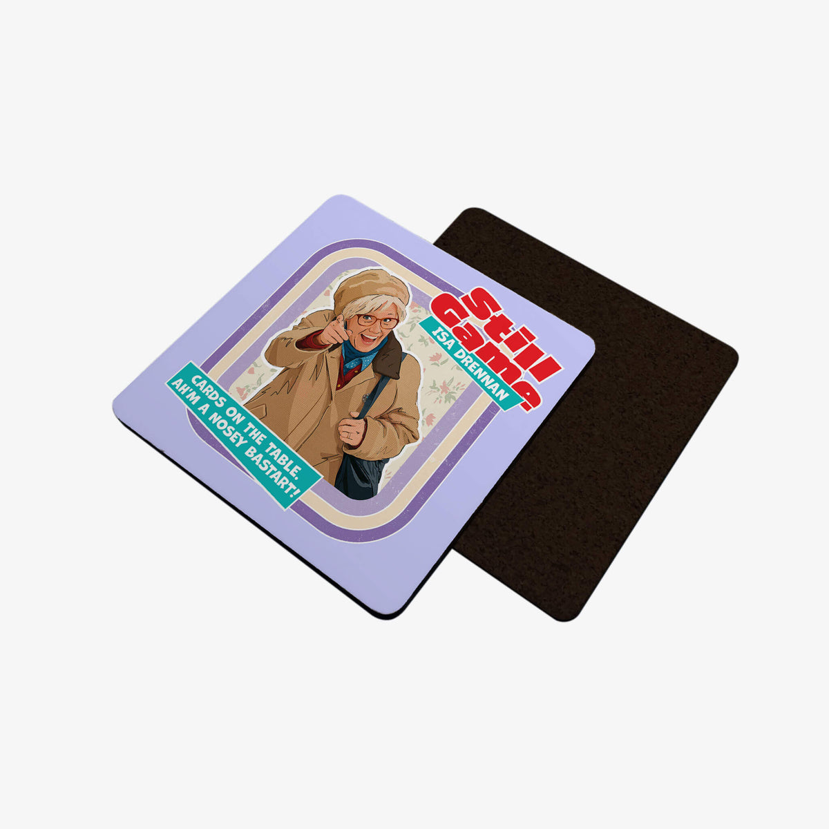 Front view of coaster with Isa Drennan: Cards On The Table design.