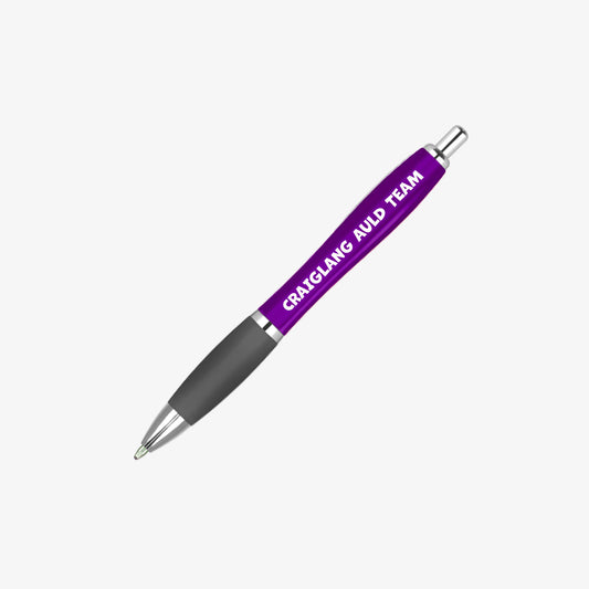 Auld Team Ballpen with Purple coloured barrel.