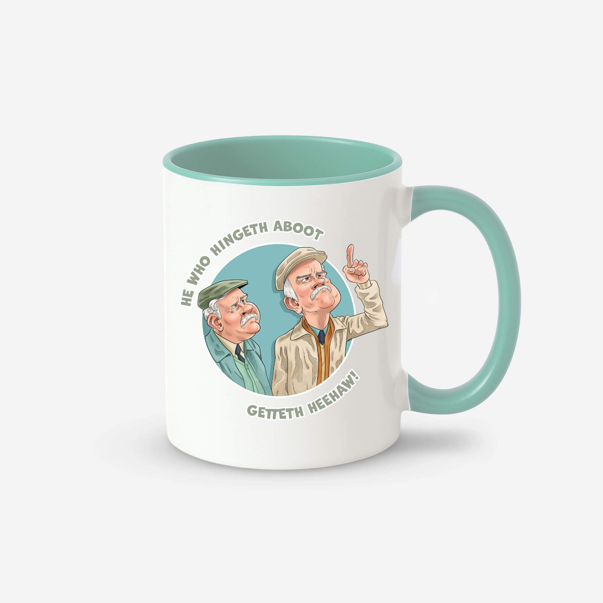 He Who Hingeth Aboot Contrast Mug - White/Mint - Official Still Game