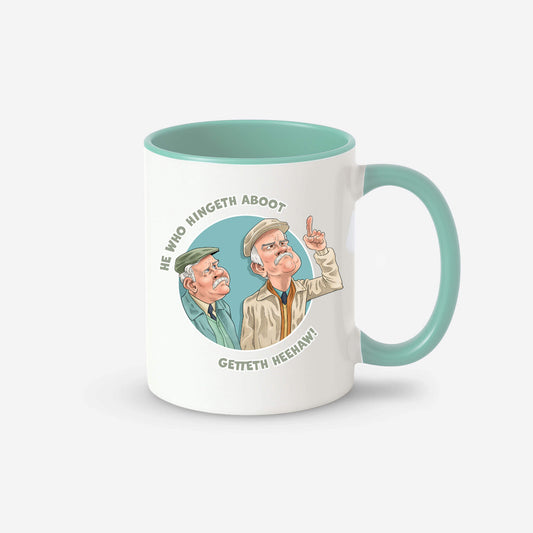 He Who Hingeth Aboot Contrast Mug - White/Mint - Official Still Game