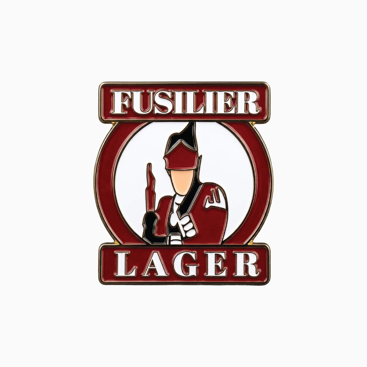 Soft enamel fridge magnet in the shape of the Fusilier Lager label, as sold in The Clansman, Craiglang
