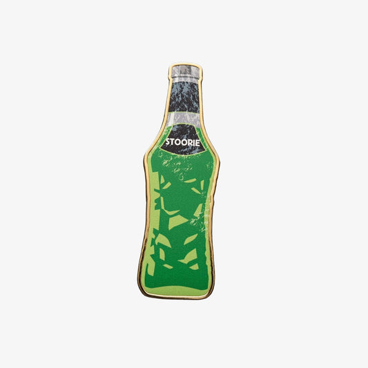 Soft enamel fridge magnet in the shape of a bottle of Stoorie, as available in The Clansman, Craiglang