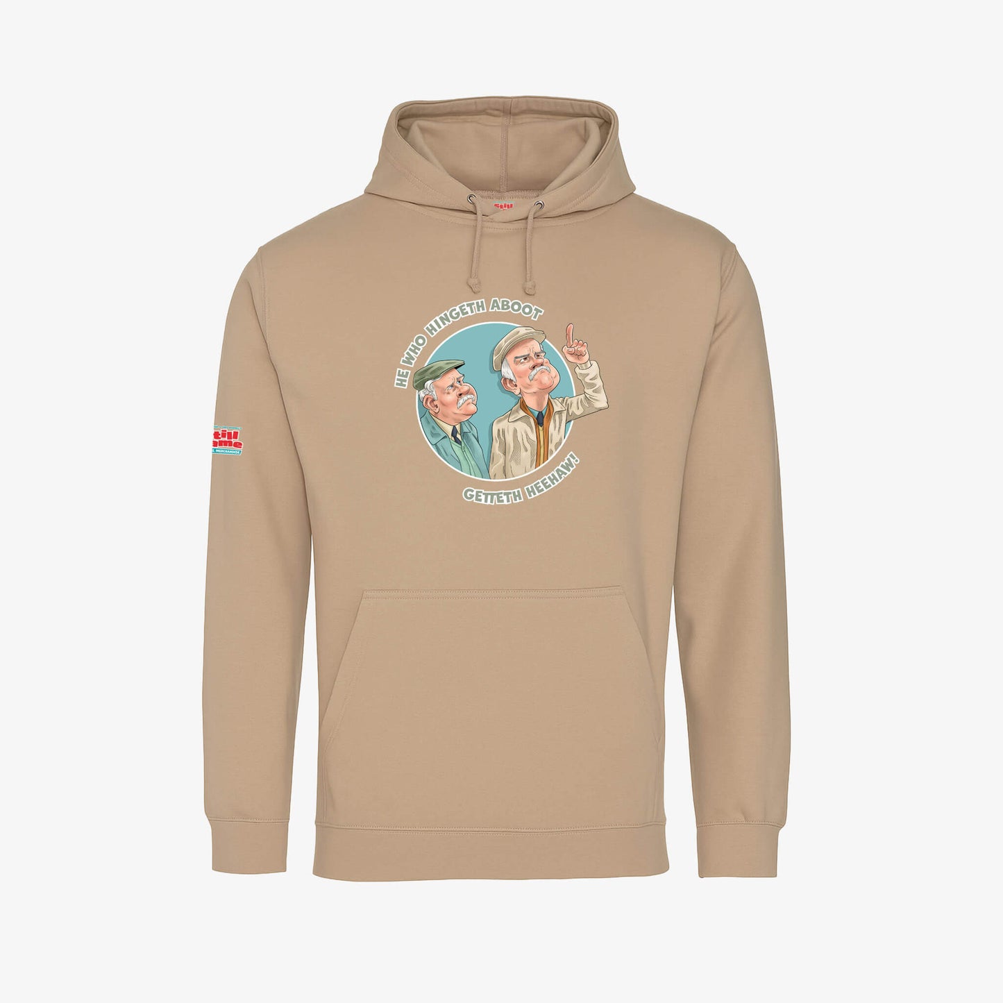 He Who Hingeth Aboot Hoodie - Nude - Front View - Official Still Game