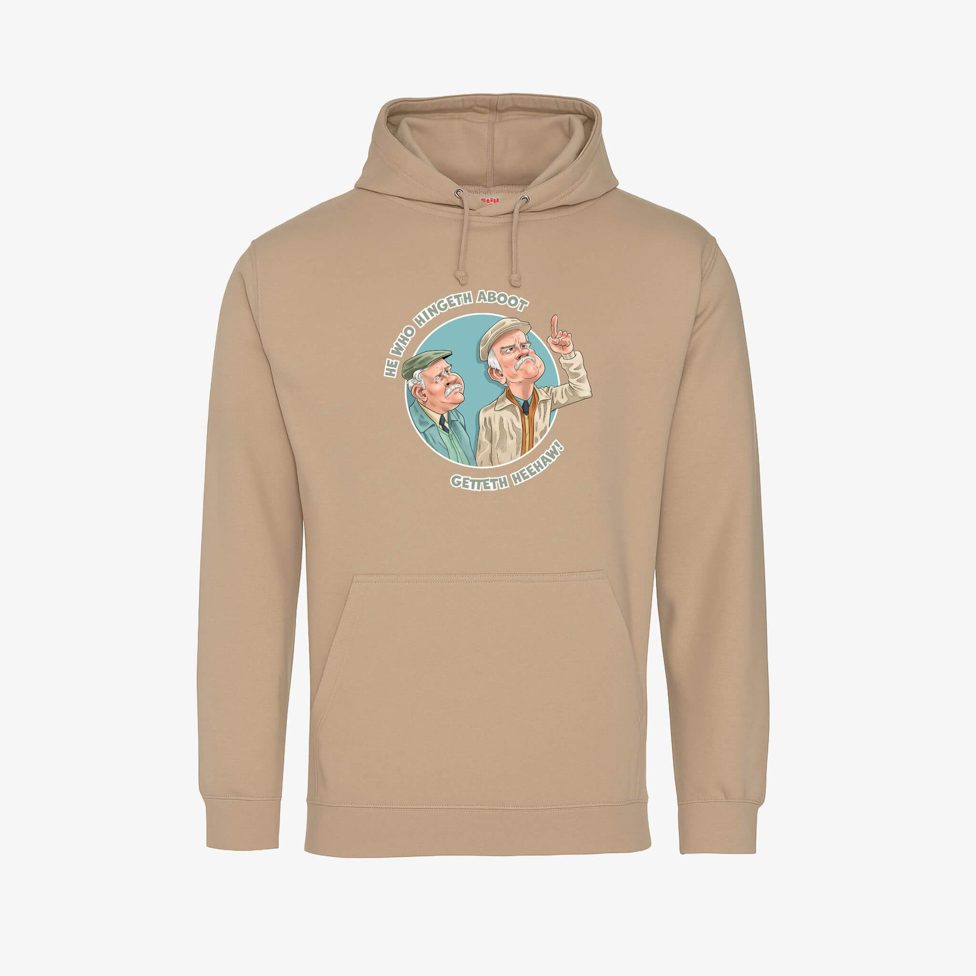 He Who Hingeth Aboot Hoodie - Nude - Front View - Official Still Game