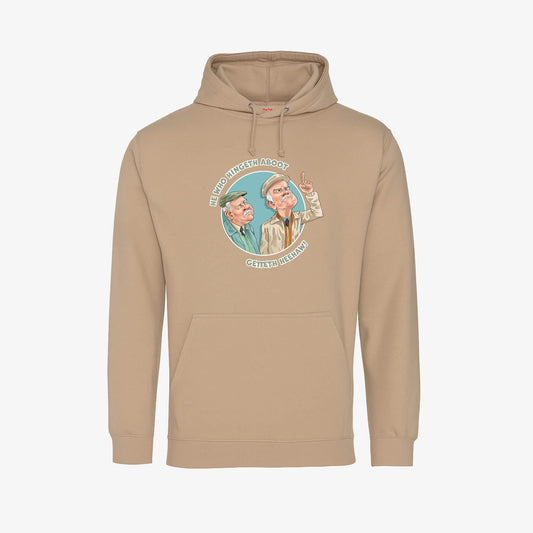 He Who Hingeth Aboot Hoodie - Nude - Front View - Official Still Game