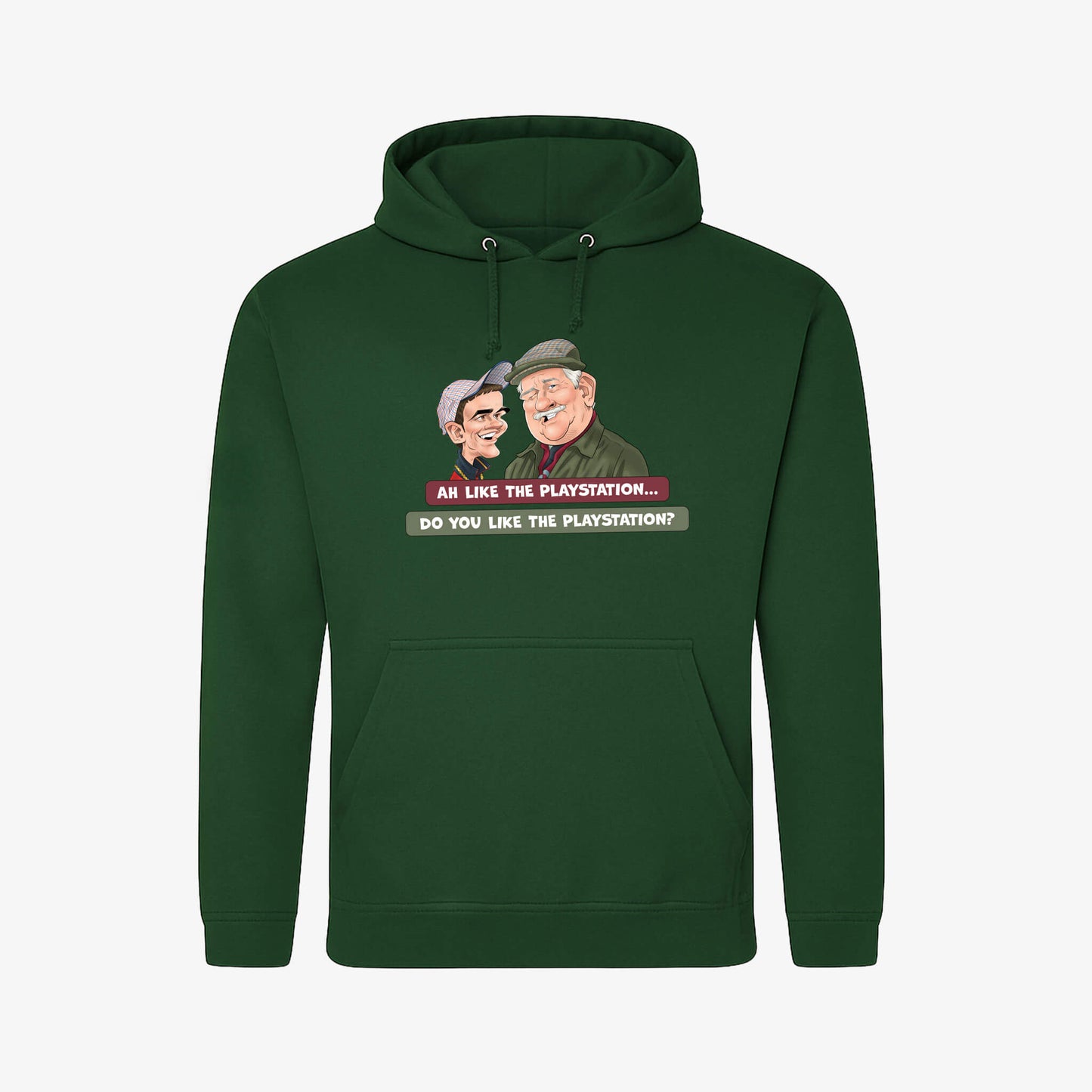 Ah Like The PlayStation Hoodie - Bottle Green - Front View - Official Still Game