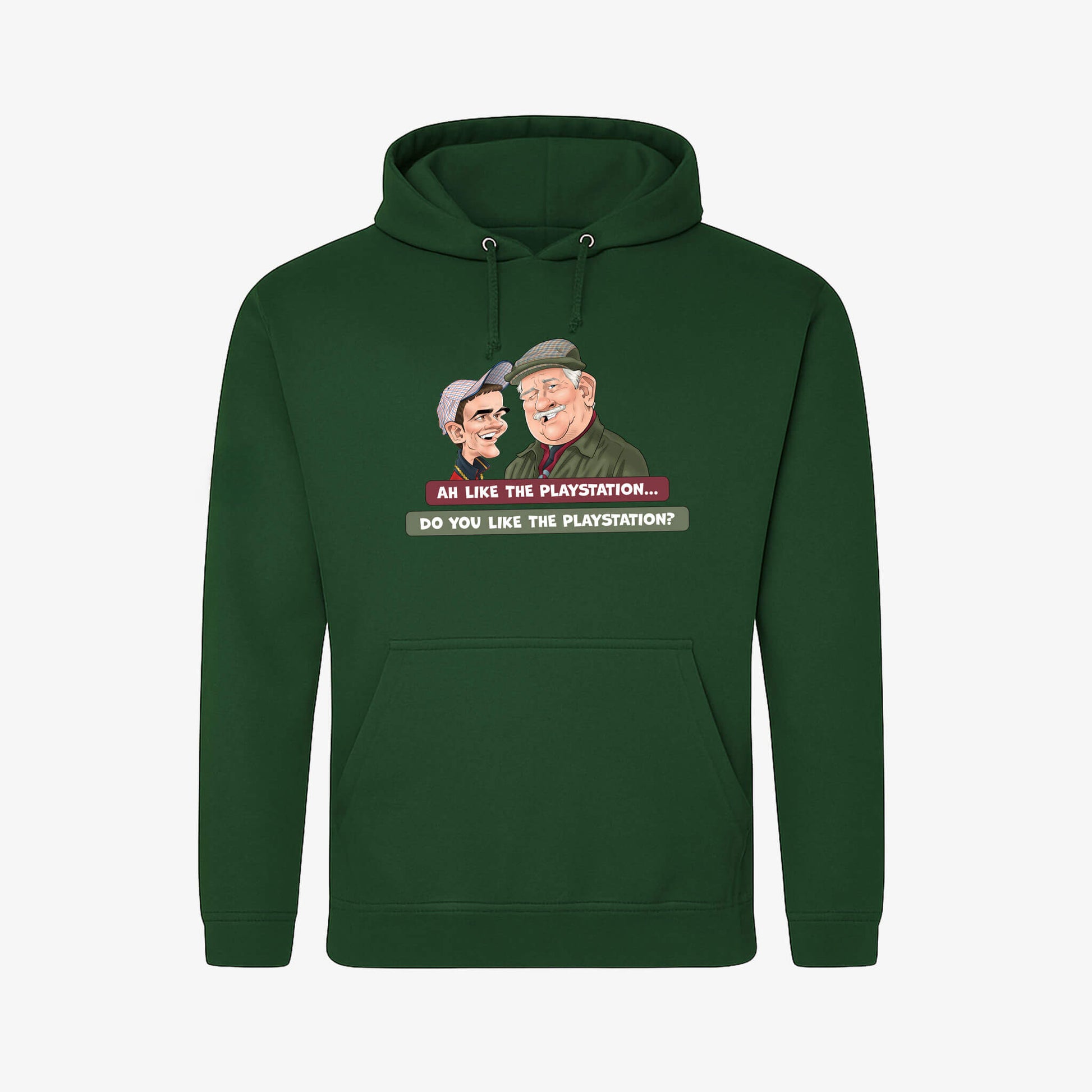 Ah Like The PlayStation Hoodie - Bottle Green - Front View - Official Still Game