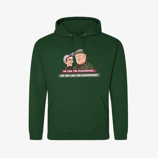 Ah Like The PlayStation Hoodie - Bottle Green - Front View - Official Still Game