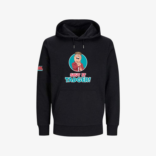 Shut  It, Tadger! Hoodie - Black - Front View - Official Still Game