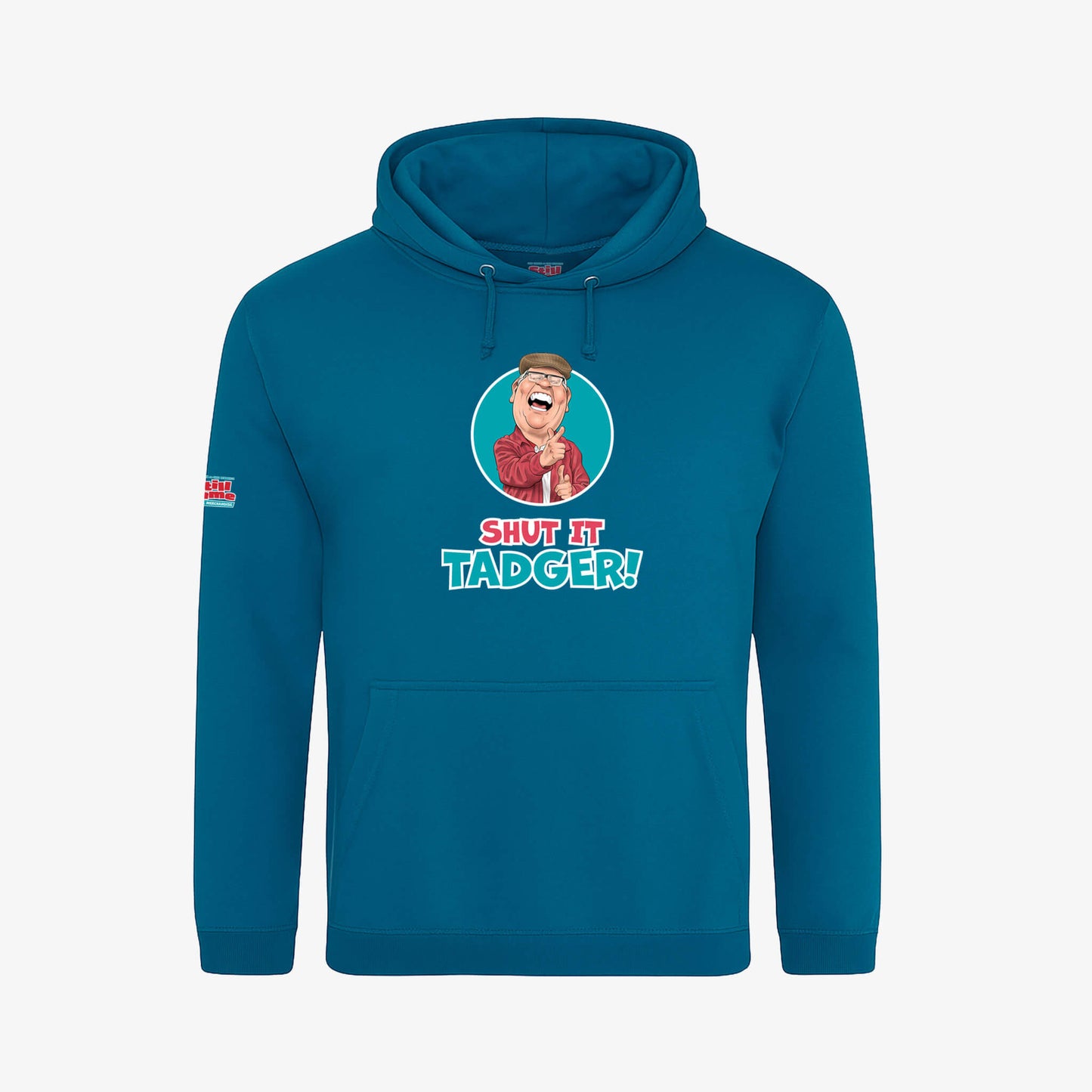 Shut  It, Tadger! Hoodie - Deep Sea Blue - Front View - Official Still Game