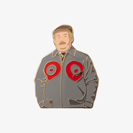 Enamel pin badge in the shape of Jack Jarvis with boobs spray paint graffiti on jacket