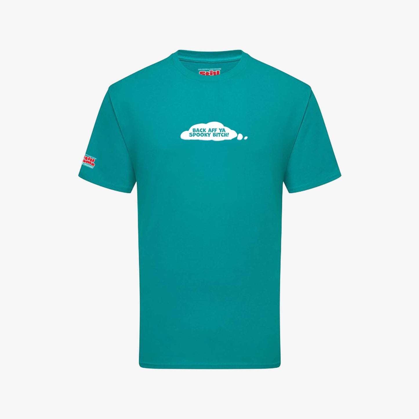 Back Aff T-Shirt - Teal - Front View - Official Still Game