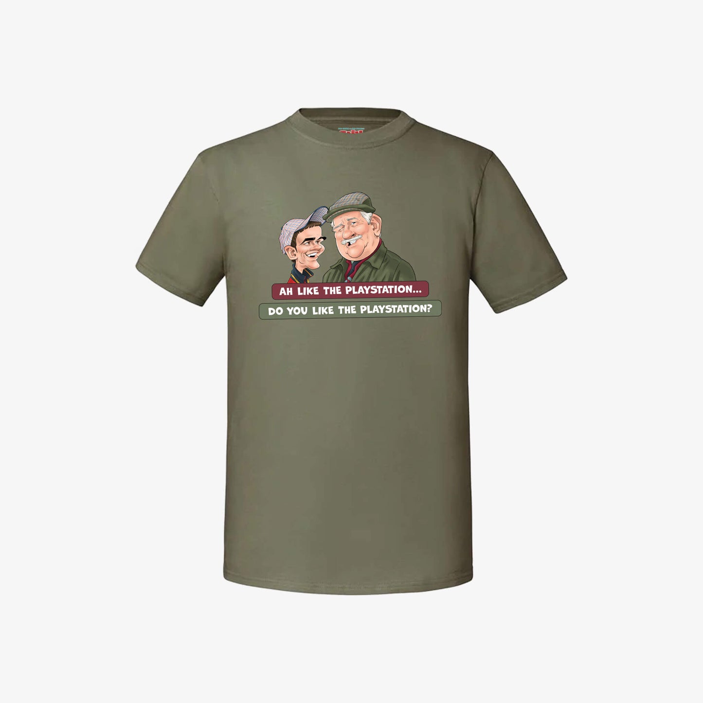 Ah Like The PlayStation T-Shirt - Olive - Front View - Official Still Game