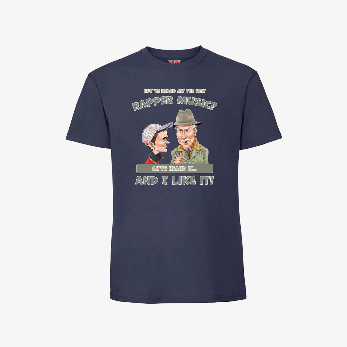 Huv Ye Heard Aw The New Rapper Music T-Shirt - Navy - Front View - Official Still Game